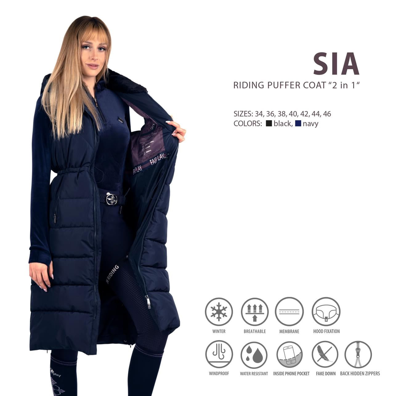 FairPlay Sia long padded coat detachable sleeves