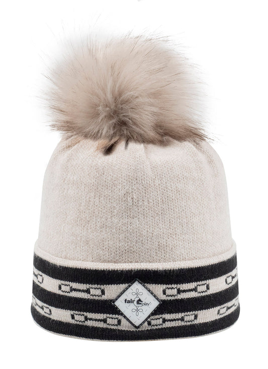 Fairplay Alisha Pom Pom Hat- Beige/Black