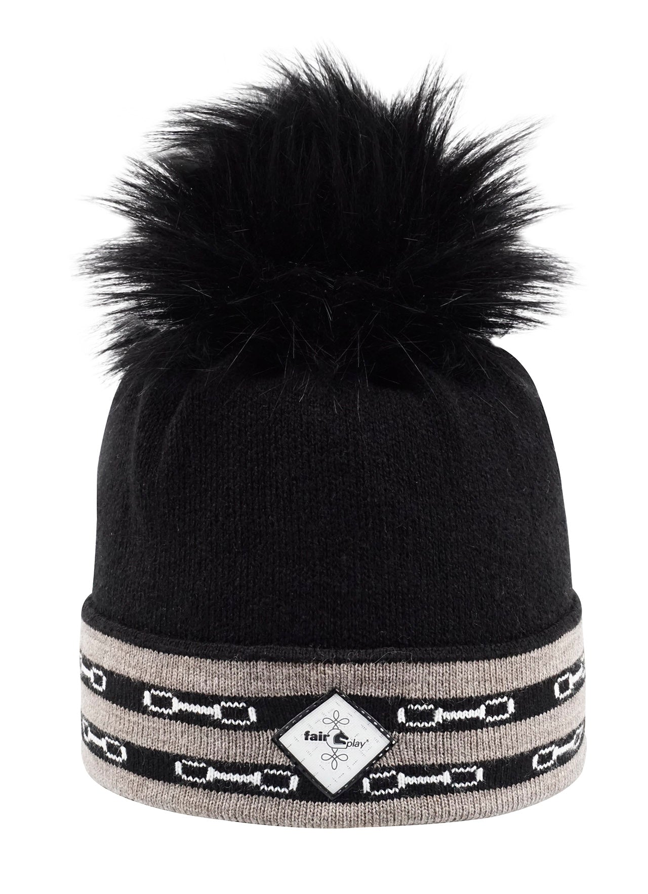 Fairplay Alisha Pom Pom Hat- Black/Taupe Grey